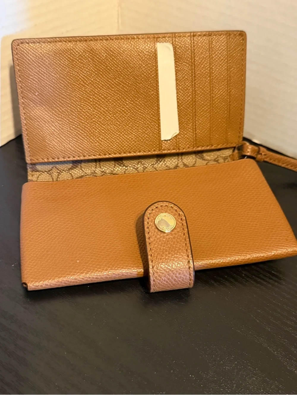 Coach Leather Wristlet Clutch Wallet - Tan
